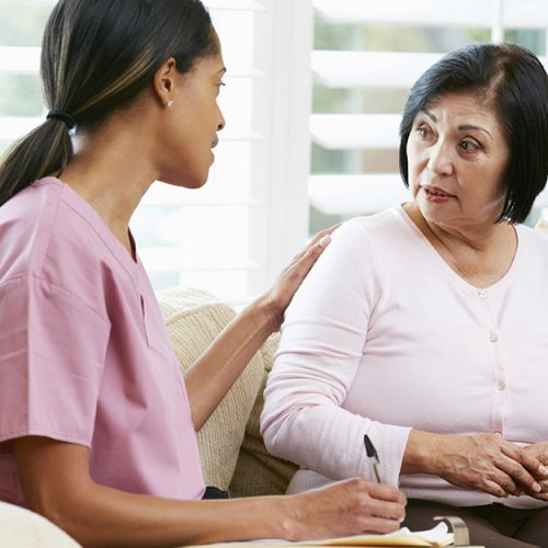 Nurse Discussing Records With Senior Female Patient During Home Visit